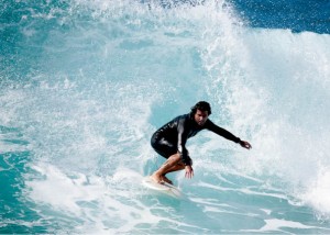 Surfer in motion, surfing, Todos Santos, Baja, Mexico